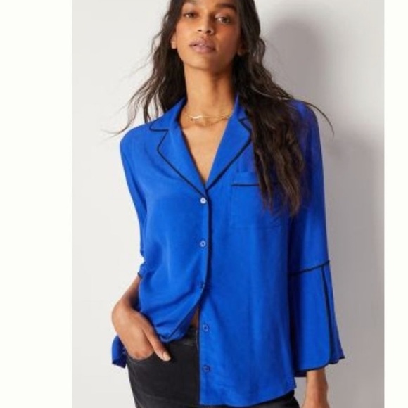 Anthropologie Porridge Rochelle  blue blouse size Medium - Picture 1 of 5